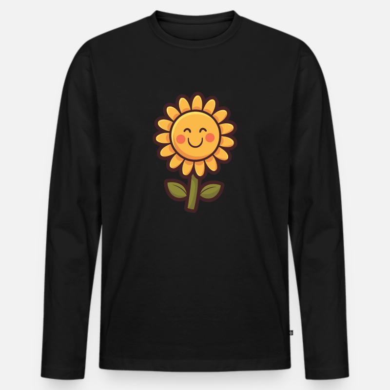 Weiche Sonnenblumen im Comic-Stil - Männer Premium Bio Langarmshirt - Schwarz
