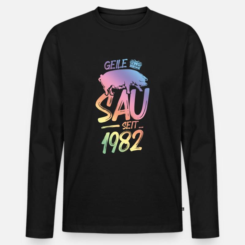 1982 Geile Sau - Männer Premium Bio Langarmshirt - Schwarz
