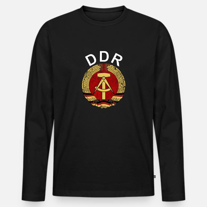 DDR Logo Retro - Männer Premium Bio Langarmshirt - Schwarz