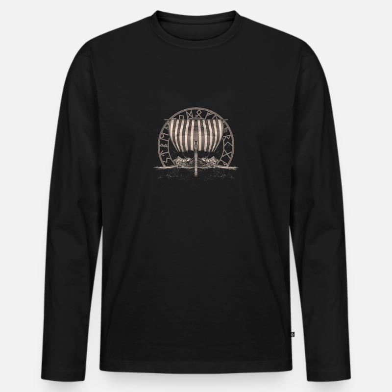 Wikinger Schiff - Männer Premium Bio Langarmshirt - Schwarz