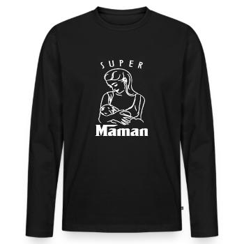 super maman - T-shirt manches longues Premium bio Homme - noir - Devant - Nico (187cm)