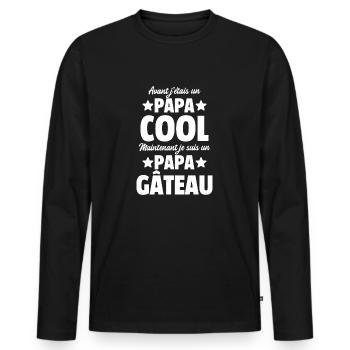 papa gâteau / cadeau humour papa / citation papa - T-shirt manches longues Premium bio Homme - noir - Devant - Nico (187cm)