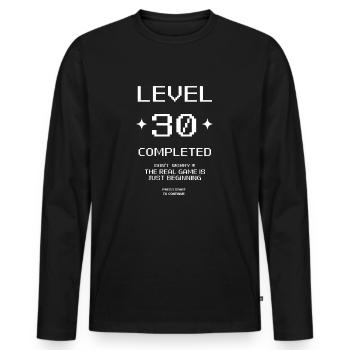 Niveau 30 Terminé.Cadeau d’anniversaire 30 - T-shirt manches longues Premium bio Homme - noir - Devant - Nico (187cm)