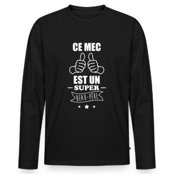 Super beau-père,cadeau beau père - T-shirt manches longues Premium bio Homme - noir - Devant - Nico (187cm)