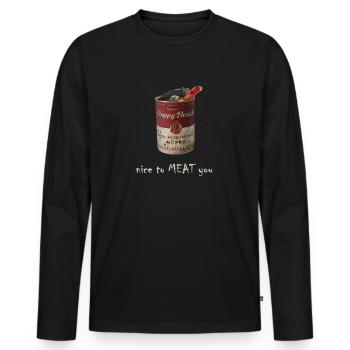 Happy Fleisch Dose - Nice to MEATyou - Männer Premium Bio Langarmshirt - Schwarz - Vorne - Nico (187cm)