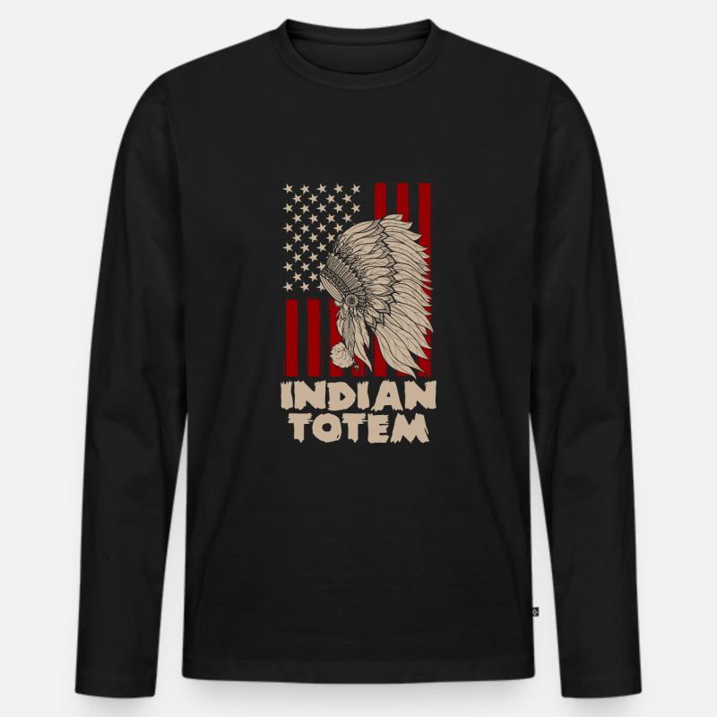Totem Federschmuck - Männer Premium Bio Langarmshirt - Schwarz