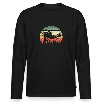 Coucher de soleil de chat - T-shirt manches longues Premium bio Homme - noir - Devant - Nico (187cm)