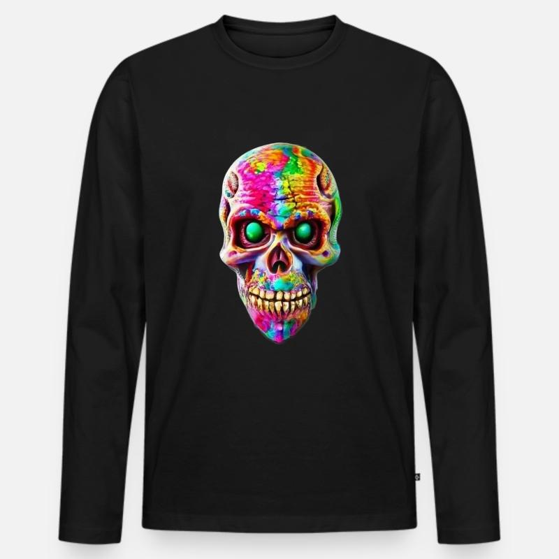 Gruseliger Schädel - Männer Premium Bio Langarmshirt - Schwarz