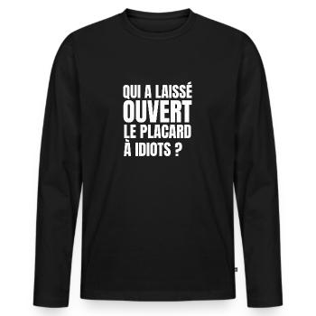 qui a laissé ouvert le placard à idiots - T-shirt manches longues Premium bio Homme - noir - Devant - Nico (187cm)