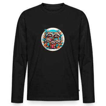 Liebenswerte Waschbärfamilie. Lustige Waschbären - Männer Premium Bio Langarmshirt - Schwarz - Vorne - Nico (187cm)
