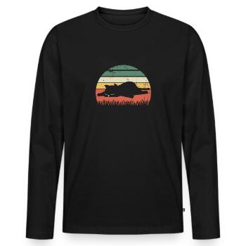 Coucher de soleil rétro chat - T-shirt manches longues Premium bio Homme - noir - Devant - Nico (187cm)