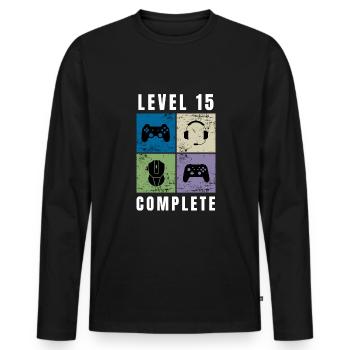 Cadeau de jeu complet de niveau 15 - T-shirt manches longues Premium bio Homme - noir - Devant - Nico (187cm)
