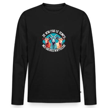 Je n'ai pas le temps - mes chèvres m'appellent - T-shirt manches longues Premium bio Homme - noir - Devant - Nico (187cm)