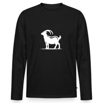 Portrait de chèvre avec d’énormes cornes - T-shirt manches longues Premium bio Homme - noir - Devant - Nico (187cm)