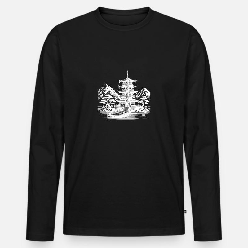 Asiatisches Landschaft Meditation Design - Männer Premium Bio Langarmshirt - Schwarz
