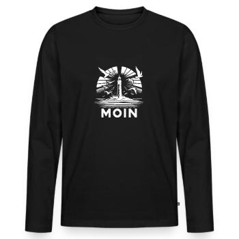Leuchtturm Moin Küsten Szene mit Möven - Männer Premium Bio Langarmshirt - Schwarz - Vorne - Nico (187cm)