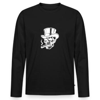 Sinister skull with cigars, smoke and top hat - Men's Premium Organic Long Sleeve Shirt - black - Front - Nico (187cm)
