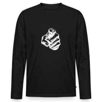 Hand with index finger finger pointing hand gesture - Men's Premium Organic Long Sleeve Shirt - black - Front - Nico (187cm)