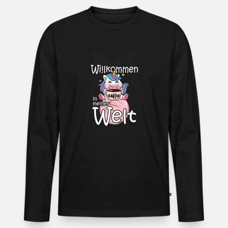 Wolle Und Kaffee Süßes Einhorn - Männer Premium Bio Langarmshirt - Schwarz