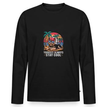 Cool Yorkie Yorkshire Terrier Under Palm Trees - Men's Premium Organic Long Sleeve Shirt - black - Front - Nico (187cm)