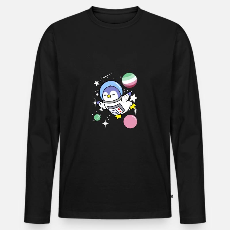 Pinguin Astronaut Abrosexual Pride - Männer Premium Bio Langarmshirt - Schwarz