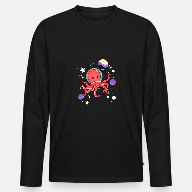 Oktopus Astronaut Nonbinary Pride - Männer Premium Bio Langarmshirt - Schwarz