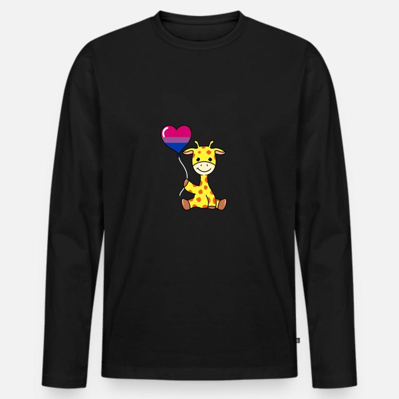 Giraffe mit Bisexual Pride Luftballon - Männer Premium Bio Langarmshirt - Schwarz