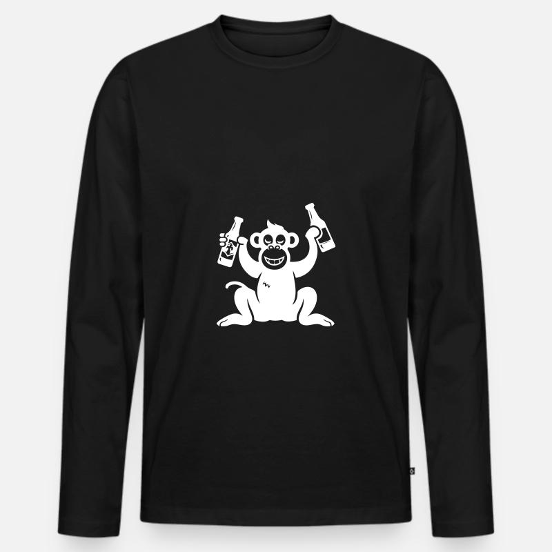 Affe Bier Saufen - Männer Premium Bio Langarmshirt - Schwarz