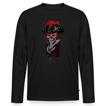 Crimson Gaze: Fluch des Piraten - Männer Premium Bio Langarmshirt - Schwarz - Vorne - Nico (187cm)