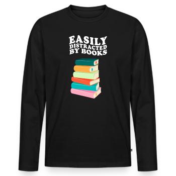 Facilement distrait par les livres Rétro Vintage Lecture - T-shirt manches longues Premium bio Homme - noir - Devant - Nico (187cm)
