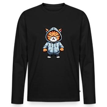 Braune Katze mit Hoodie Dick - Männer Premium Bio Langarmshirt - Schwarz - Vorne - Nico (187cm)