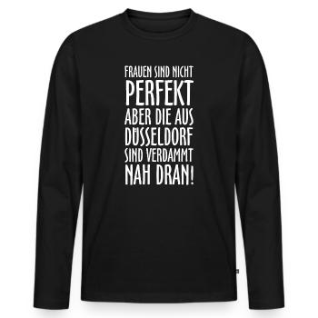 Frauen aus Düsseldorf (Weiß) - Männer Premium Bio Langarmshirt - Schwarz - Vorne - Nico (187cm)