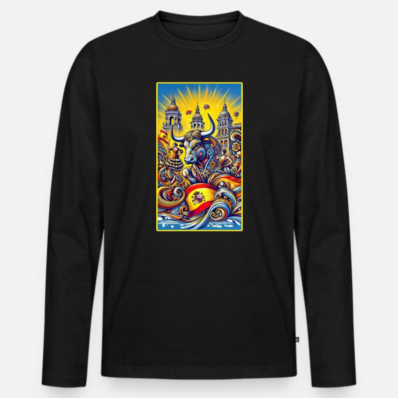 Spanien Stier Espana Design - Männer Premium Bio Langarmshirt - Schwarz