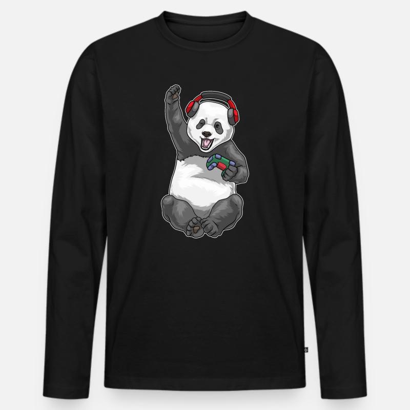 Panda Gamer Controller - Männer Premium Bio Langarmshirt - Schwarz