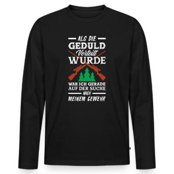 Geduld verteilt? Ich such mein Gewehr - Männer Premium Bio Langarmshirt - Schwarz - Vorne - Nico (187cm)