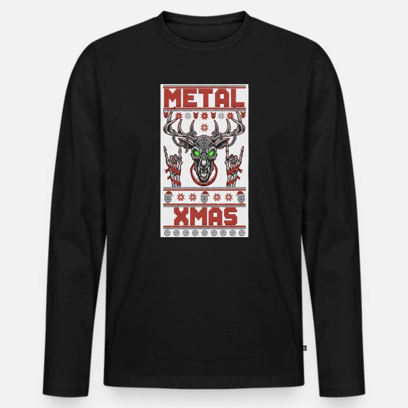 Metallischer Xmas-Hirschkopf - Männer Premium Bio Langarmshirt - Schwarz