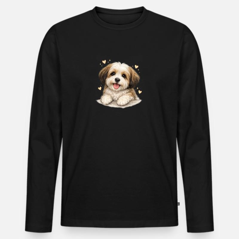 Zärtlicher Welpen mit Herzchen - Männer Premium Bio Langarmshirt - Schwarz