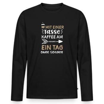 Mit einer Tasse Kaffee am Morgen... - Männer Premium Bio Langarmshirt - Schwarz - Vorne - Nico (187cm)