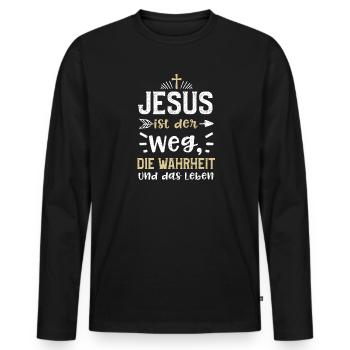 Jesus ist der Weg, die Wahrheit... - Männer Premium Bio Langarmshirt - Schwarz - Vorne - Nico (187cm)