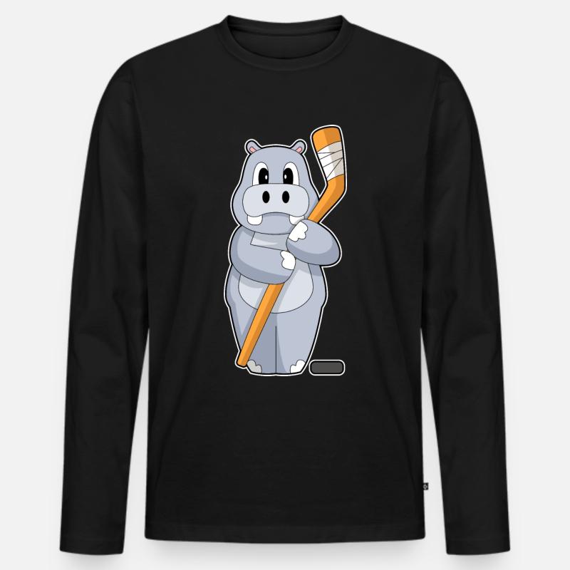 Nilpferd Eishockey Eishockeyschläger - Männer Premium Bio Langarmshirt - Schwarz