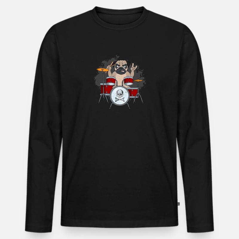 Mops am Schlagzeug - Männer Premium Bio Langarmshirt - Schwarz