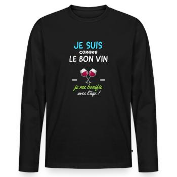 Je suis comme le bon vin ,je me bonifie avec l'age - T-shirt manches longues Premium bio Homme - noir - Devant - Nico (187cm)