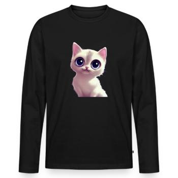Kleine Weiße Katze mit großen Augen - Männer Premium Bio Langarmshirt - Schwarz - Vorne - Nico (187cm)