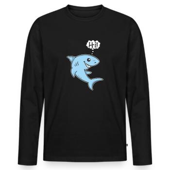 Lustiger Hai sagt Hi! - Männer Premium Bio Langarmshirt - Schwarz - Vorne - Nico (187cm)