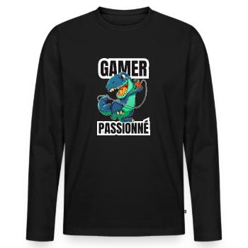 gamer passionné - T-shirt manches longues Premium bio Homme - noir - Devant - Nico (187cm)