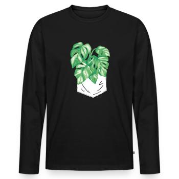 Monstera Deliciosa Albo Botanical Houseplant - Men's Premium Organic Long Sleeve Shirt - black - Front - Nico (187cm)