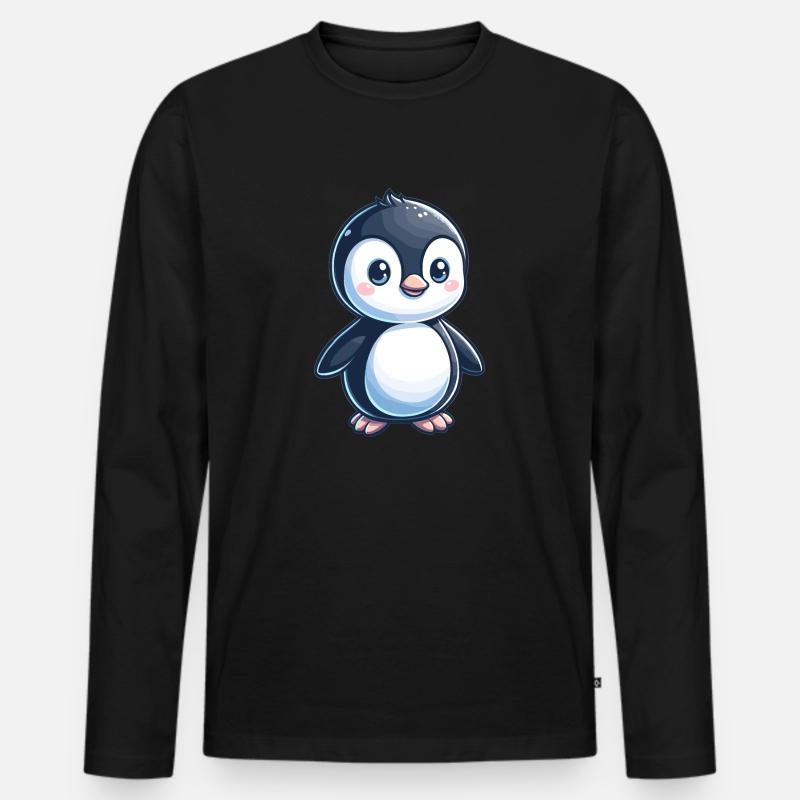 kindlich gestalteter Pinguin - Männer Premium Bio Langarmshirt - Schwarz