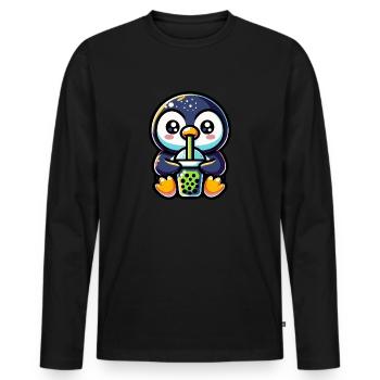 Bubble Tea Penguin Boba Tea Kawaii Geschenk - Männer Premium Bio Langarmshirt - Schwarz - Vorne - Nico (187cm)