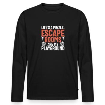 Salle d’évasion - T-shirt manches longues Premium bio Homme - noir - Devant - Nico (187cm)