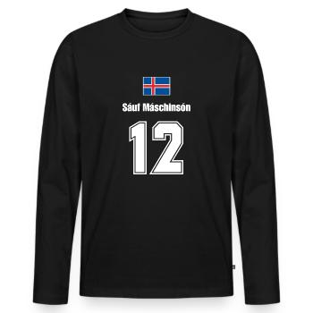 Island Trikot Nr.12 - Männer Premium Bio Langarmshirt - Schwarz - Vorne - Nico (187cm)